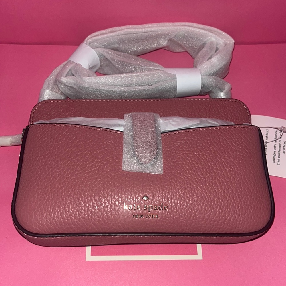 ♠️ kate spade ♠️ Leila Small Tab Leather Crossbody Bag, Pomegranate Pink - Picture 8 of 14